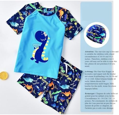 NautySaurs Boys Swimming Costume Kids Two Piece Swimsuit Chidren Rash Guard T-Shirt Swim Shorts Set Dinosaur Swimwear