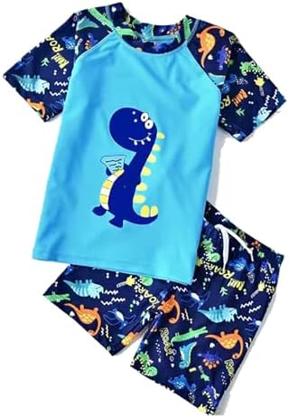 NautySaurs Boys Swimming Costume Kids Two Piece Swimsuit Chidren Rash Guard T-Shirt Swim Shorts Set Dinosaur Swimwear