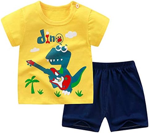 NautySaurs Toddler Boys Short Sleeve T-Shirts And Shorts Set Dinosaur Tee Shirts Short Pyjamas For Age 1-6 Years