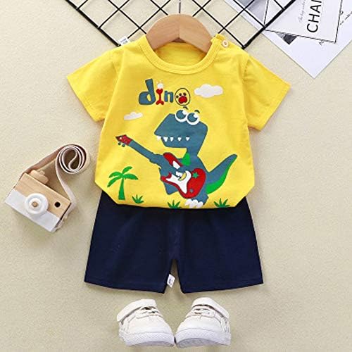 NautySaurs Toddler Boys Short Sleeve T-Shirts And Shorts Set Dinosaur Tee Shirts Short Pyjamas For Age 1-6 Years
