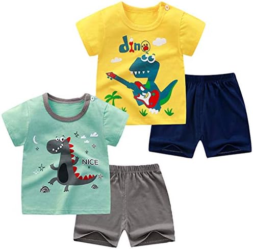 NautySaurs Toddler Boys Short Sleeve T-Shirts and Shorts Set Dinosaur Tee Shirts Short Pyjamas for Age 1-6 Years