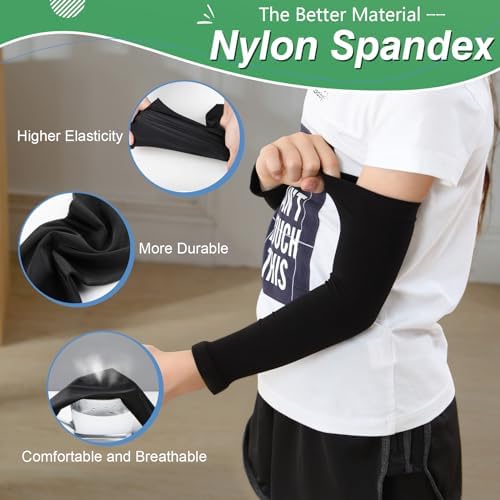 Newbyinn Kid Arm Sleeve 4 Pairs Compression Arm Sleeve For Basketball Football Baseball Volleyball Youth Boy Girl Sports