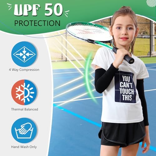 Newbyinn Kid Arm Sleeve 4 Pairs Compression Arm Sleeve For Basketball Football Baseball Volleyball Youth Boy Girl Sports