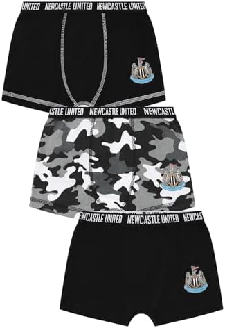 Newcastle United Boys 3 Pack Football Club Boxer Shorts Cotton Boxers Multipack Trunks Kids Underwear