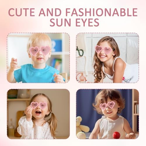 Neyeau Pink Heart Glasses Kids Sunglasses Heart Sunglasses Effectively Resist Uv Rays And Protect Baby's Eyes Suitable For Outdoor Beach Party Children's Birthday Summer Party