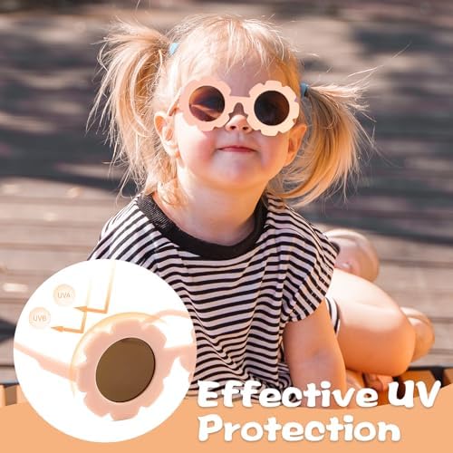 NGUIT 4 Pairs Kids Flower Sunglasses For Girls Boys UV 400 Protection Colorful Baby Toddlers Round Sunglasses Sunflower Flexible Frame For Parties Beach Holidays Outdoor Sports Summer Accessories