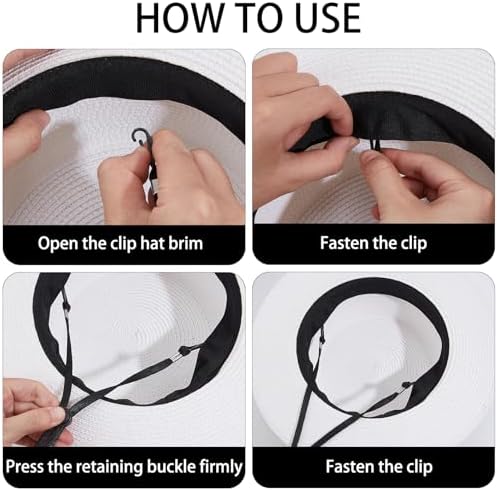 NICENEEDED 5 PCS Adjustable Hat Band Clips Removable Black Elastic Hat Chin Cord Windproof Anti Lost Hat Band Clips For Golf Boating Fishing Hat Outdoor