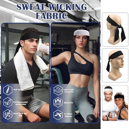 NiceYnn 2pcs Head Ties Headband Unisex Elastic Bandana Adjustable Sports Tie Back Sweatband Non-Slip Yoga Ninja Karate Hair Band Head Strap Scarf Wrap Wristband For Running Fitness Workout