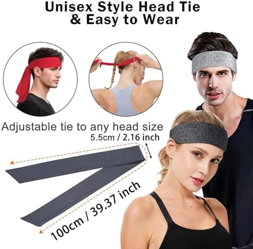 NiceYnn 2pcs Head Ties Headband Unisex Elastic Bandana Adjustable Sports Tie Back Sweatband Non-Slip Yoga Ninja Karate Hair Band Head Strap Scarf Wrap Wristband For Running Fitness Workout