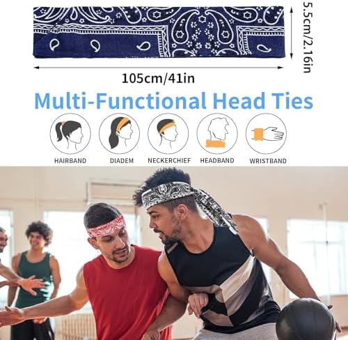 NiceYnn 2pcs Sport Paisley Head Tie Headbands Men Women Adjustable Elastic Sweatband Wristband Non-Slip Running Head Strap Fitness Hairband For Ninja Tennis Soccer Basketball Football