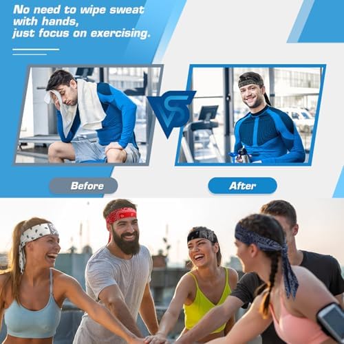 NiceYnn 2pcs Sport Paisley Head Tie Headbands Men Women Adjustable Elastic Sweatband Wristband Non-Slip Running Head Strap Fitness Hairband For Ninja Tennis Soccer Basketball Football