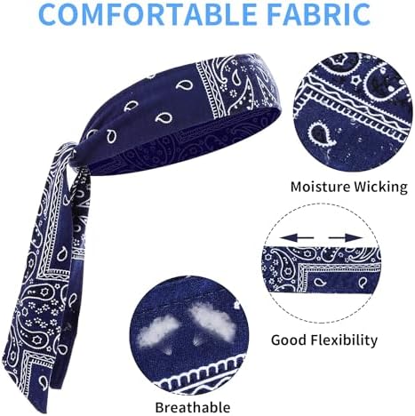 NiceYnn 2pcs Sport Paisley Head Tie Headbands Men Women Adjustable Elastic Sweatband Wristband Non-Slip Running Head Strap Fitness Hairband For Ninja Tennis Soccer Basketball Football