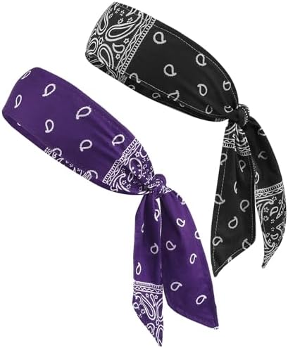 NiceYnn 2pcs Sport Paisley Head Tie Headbands Men Women Adjustable Elastic Sweatband Wristband Non-Slip Running Head Strap Fitness Hairband for Ninja Tennis Soccer Basketball Football