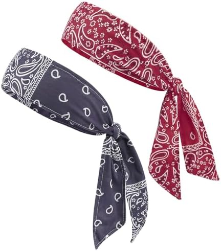 NiceYnn 2pcs Sport Paisley Head Tie Headbands Men Women Adjustable Elastic Sweatband Wristband Non-Slip Running Head Strap Fitness Hairband for Ninja Tennis Soccer Basketball Football