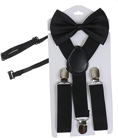 NiceYnn Kids Braces Bow Tie Set 2.5cm Elastic Adjustable 60cm Y-Back Clip-on Suspenders Formal Classic Pre-Tied Bowties For 1-9 Years Olds Boys Girls Wedding Party Fancy Dress Up