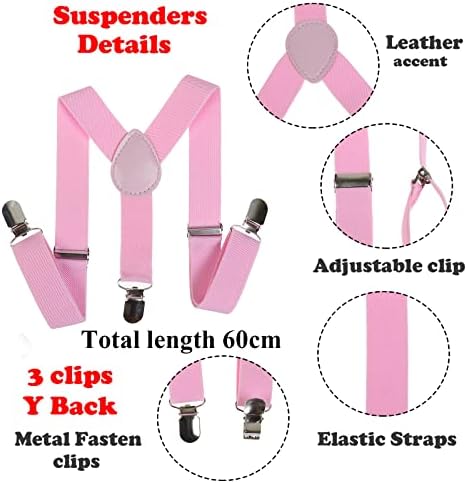 NiceYnn Kids Braces Bow Tie Set 2.5cm Elastic Adjustable 60cm Y-Back Clip-on Suspenders Formal Classic Pre-Tied Bowties For 1-9 Years Olds Boys Girls Wedding Party Fancy Dress Up