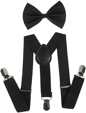 NiceYnn Kids Braces Bow Tie Set 2.5cm Elastic Adjustable 60cm Y-Back Clip-on Suspenders Formal Classic Pre-Tied Bowties for 1-9 years olds Boys Girls Wedding Party Fancy Dress up