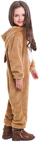 Niceyoeuk Christmas Reindeer Costume Long Sleeve Zip Up One Piece Jumpsuit Sleepwear For Women Girls Christmas Cosplay (Kids 8-10 Years Khaki Kid)