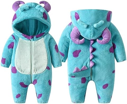 Nicoxijia Toddler Baby Halloween Costume Fuzzy Warm Hooded Romper Funny Cosplay Zip-Up Jumpsuit Fall Winter Animal Outfit