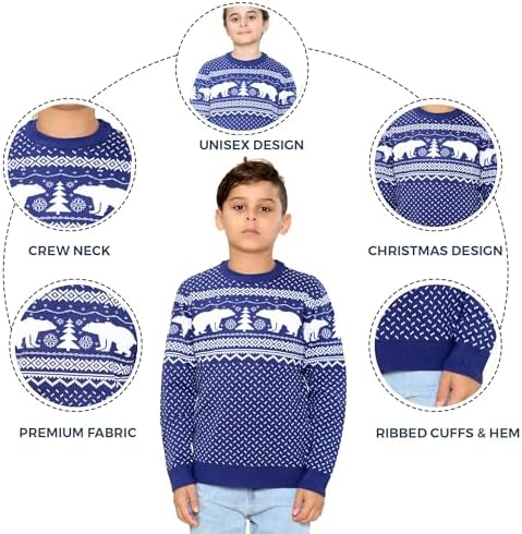 NOROZE Boys Girls Unisex Children Kids Merry Christmas Dinosaur Tree Hat Reindeer Snowflake Pom Polar Bear Dino Roar Mas Knitted Novelty Ugly Xmas Jumpers Sweater Top UK Sizes 3-13 Years