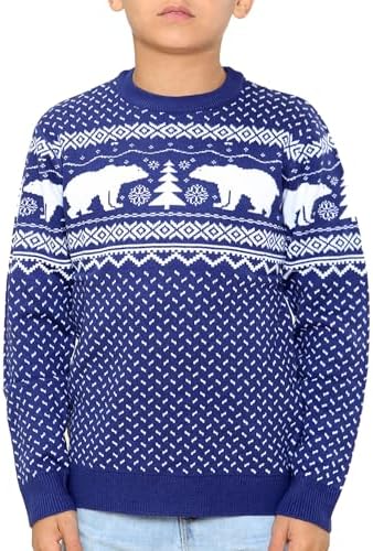 NOROZE Boys Girls Unisex Children Kids Merry Christmas Dinosaur Tree Hat Reindeer Snowflake Pom Polar Bear Dino Roar Mas Knitted Novelty Ugly Xmas Jumpers Sweater Top UK Sizes 3-13 Years