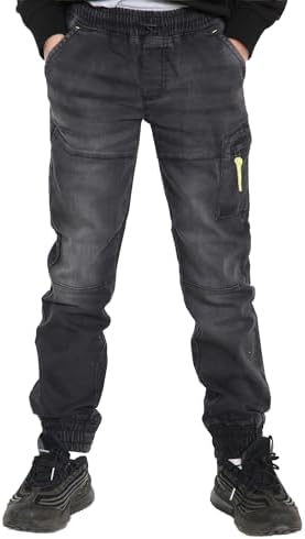 NOROZE Casual Retro Denim Pants Tapered Leg Design Stretchable Jeans Joggers Sweatpants Style Trouser with Elasticated Drawstring Waist UK Sizes 5-13 Years