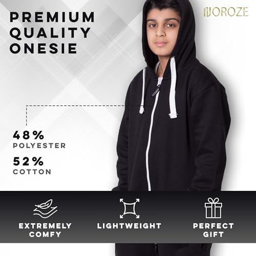 NOROZE Christmas Pjs For Boys Onesie Plain Fleece Hooded Onesies For Girls Sleepsuit Loungewear Jumpsuit For Kids Unisex UK Sizes 5-13 Years