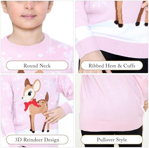 NOROZE Girls Christmas Jumper 3D Kids Bird Reindeer Retro Pullover Sweater Christmas Sweater Girls UK Sizes 3-13 Years