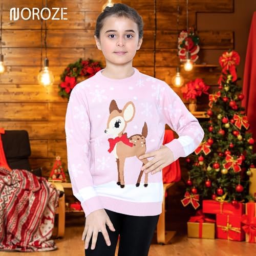NOROZE Girls Christmas Jumper 3D Kids Bird Reindeer Retro Pullover Sweater Christmas Sweater Girls UK Sizes 3-13 Years