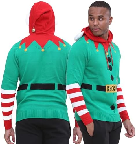 NOROZE Men's Boys Christmas Jumper Hoodie Unisex Elf Hoho Candy Cane 3D Knitted Pullover Kids Family Xmas Matching Top