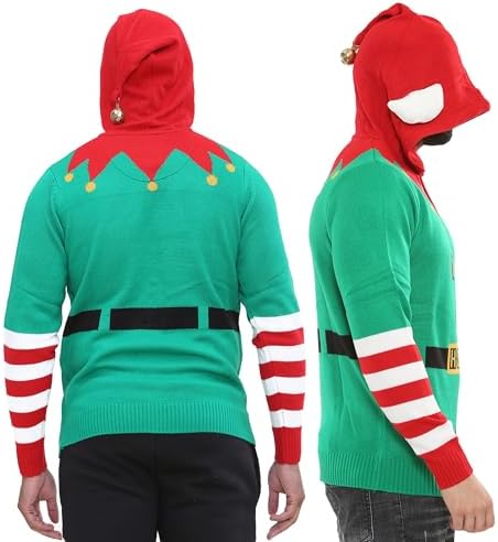 NOROZE Men's Boys Christmas Jumper Hoodie Unisex Elf Hoho Candy Cane 3D Knitted Pullover Kids Family Xmas Matching Top