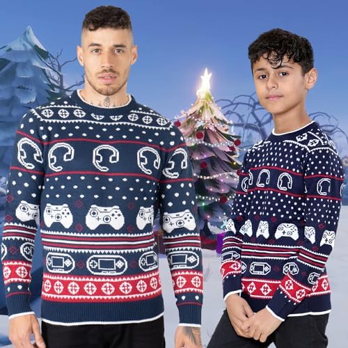 NOROZE Men's Boys Gaming Jumpers Unisex Christmas Gamer Retro Sweater Family Matching Dad Son Pullover Top