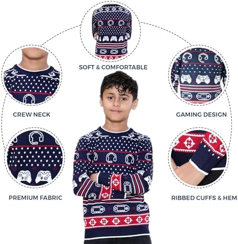 NOROZE Men's Boys Gaming Jumpers Unisex Christmas Gamer Retro Sweater Family Matching Dad Son Pullover Top