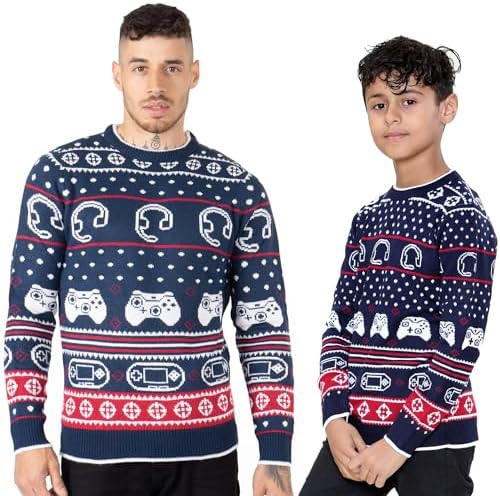 NOROZE Men's Boys Gaming Jumpers Unisex Christmas Gamer Retro Sweater Family Matching Dad Son Pullover Top
