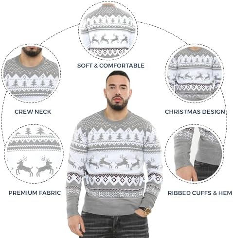 NOROZE Men Women Boys Girls Family Christmas Jumper Ugly Christmas Sweaters Long Sleeve Fairisle Reindeer Snowflake Xmas Tree Knitted Crewneck Sweatshirt For Winter And Holiday Parties