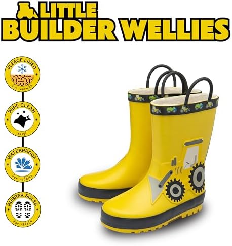 NorthSole Kids Wellies Boys & Girls Childrens Rubber Wellington Boots With Easy Pull On Handles Fleece Lined