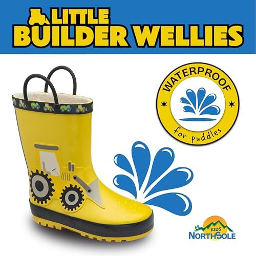 NorthSole Kids Wellies Boys & Girls Childrens Rubber Wellington Boots With Easy Pull On Handles Fleece Lined
