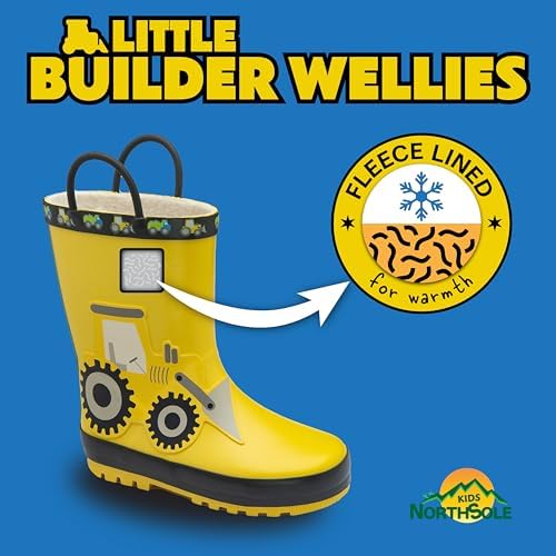NorthSole Kids Wellies Boys & Girls Childrens Rubber Wellington Boots With Easy Pull On Handles Fleece Lined