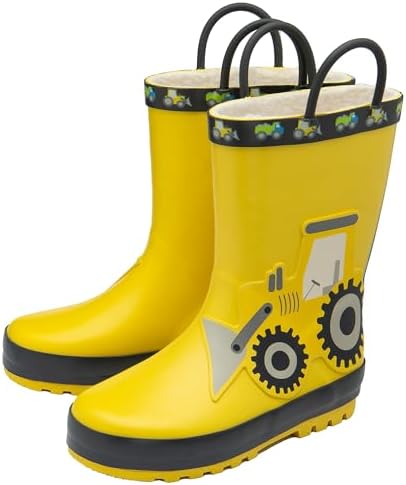 NorthSole Kids Wellies Boys & Girls Childrens Rubber Wellington Boots With Easy Pull On Handles Fleece Lined