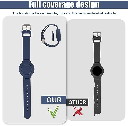 NQEUEPN Kids Wristband For Airtag Waterproof Silicone Bracelet For Kids Adjustable Soft Watch Band For Airtag For Toddler Child GPS Tracking Tagging(Dark Blue)