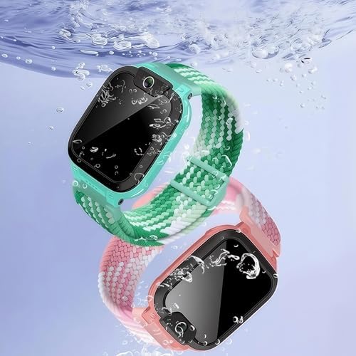 Nylon Band Compatible With Smartwatch Imoo Z1/Z6/Z7 Watch Phone Adjustable Braided Strap With Magnetic Clasp Fits 4.7"–7.8" Soft Breathable Replacement Watchband For Boys Girls—Green/Pink15mm