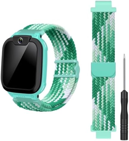 Nylon Band Compatible with Smartwatch imoo Z1/Z6/Z7 Watch Phone Adjustable Braided Strap with Magnetic Clasp Fits 4.7"–7.8" Soft Breathable Replacement Watchband for Boys Girls—Green/Pink15mm
