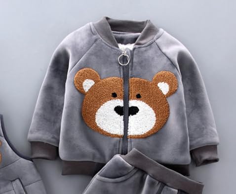 Odziezet Toddlers Warm Outfit Kids Hooded Sleeveless Vest Suit Baby Winter Three Piece Outfits Child Long Sleeve Sweatshirt Pants Sets Babies Cartoon Bear Clothes 0-4 Years