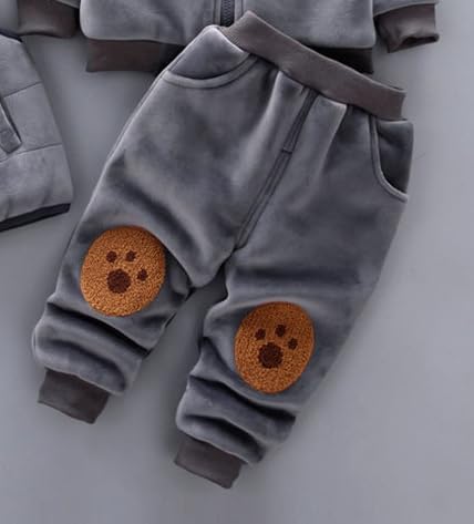 Odziezet Toddlers Warm Outfit Kids Hooded Sleeveless Vest Suit Baby Winter Three Piece Outfits Child Long Sleeve Sweatshirt Pants Sets Babies Cartoon Bear Clothes 0-4 Years