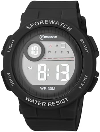 OFFCUP Kids Digital Watch 30m Waterproof Sports Toddler Watch PU Band Children's Wrist Watches Cute LED Electrical Watches for Girls Boys Age 3-11 Indoor and Outdoor (Black-Round)