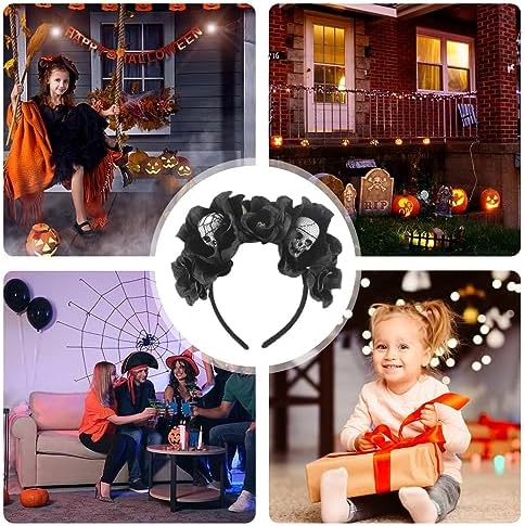 Onlynery Halloween Hair Accessories - Skull Halloween Scary Red Floral Headband Gothic Headpiece Halloween Headband For Kids Teens Girls Boys