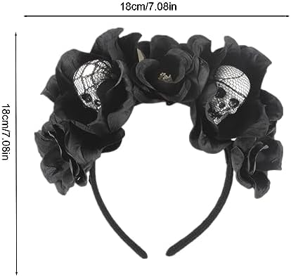Onlynery Halloween Hair Accessories - Skull Halloween Scary Red Floral Headband Gothic Headpiece Halloween Headband For Kids Teens Girls Boys