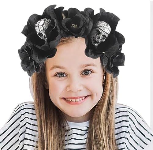 Onlynery Halloween Hair Accessories - Skull Halloween Scary Red Floral Headband Gothic Headpiece Halloween Headband for Kids Teens Girls Boys