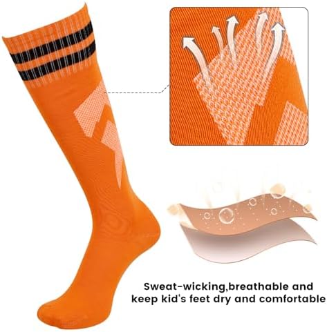 Opopark 3 Pairs Kids Football Socks Boys Football Socks Breathable Non Slip Long Sports Soccer Training Rugby Hockey Socks Yellow Orange White For Girls Youth Junior Children 5-6 7-11 12-13 Years