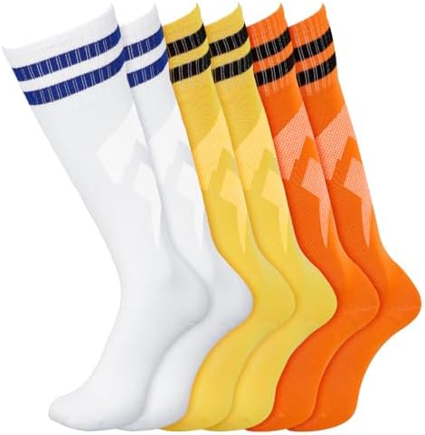 Opopark 3 Pairs Kids Football Socks Boys Football Socks Breathable Non Slip Long Sports Soccer Training Rugby Hockey Socks Yellow Orange White for Girls Youth Junior Children 5-6 7-11 12-13 Years